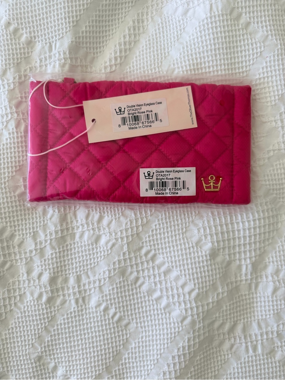 Quilted Bright Rose Pink Eyewear Case with Crown Accent